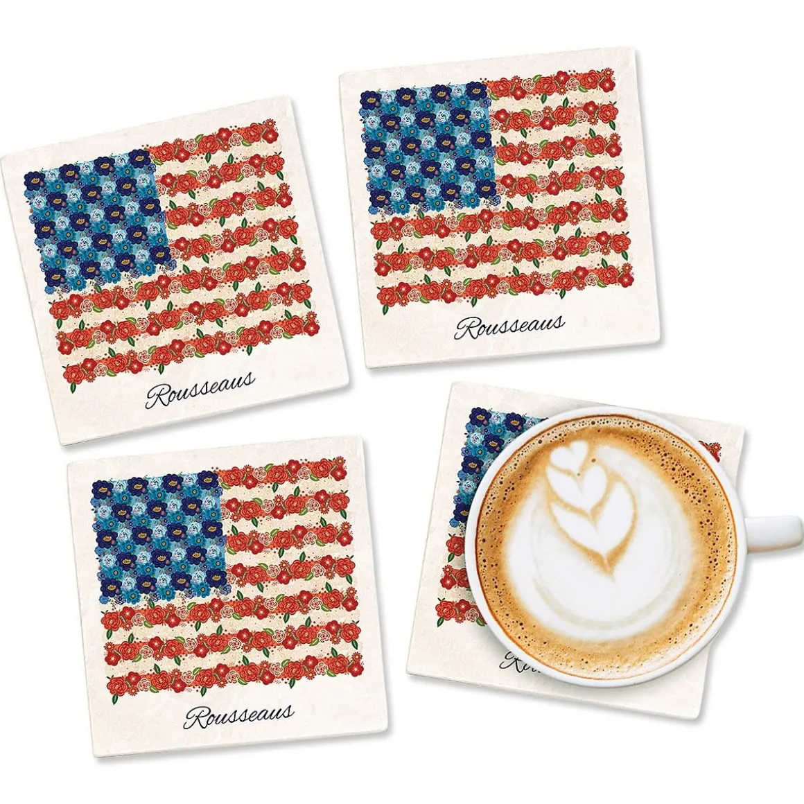 Personalized Americana Floral Flag Coasters