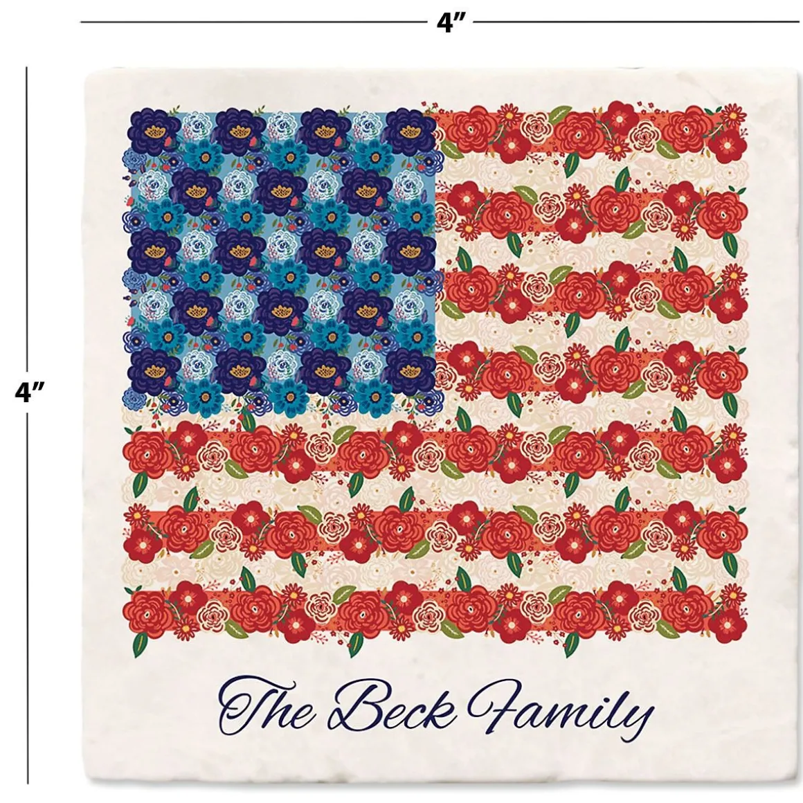Personalized Americana Floral Flag Coasters