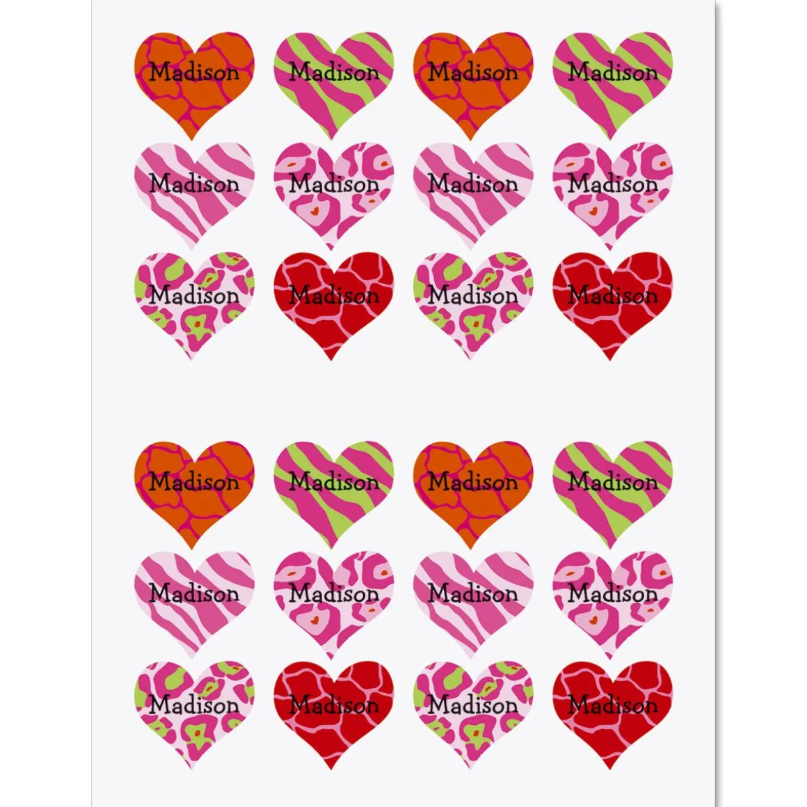 Personalized Animal Print Heart Stickers