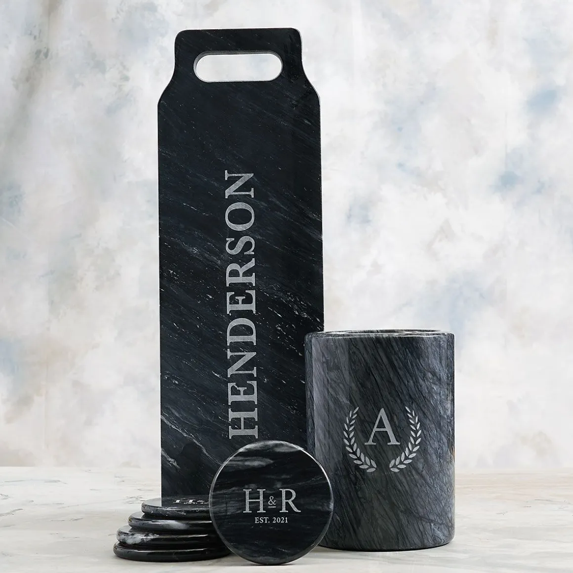 Personalized Black Marble Wine Chiller/Holder