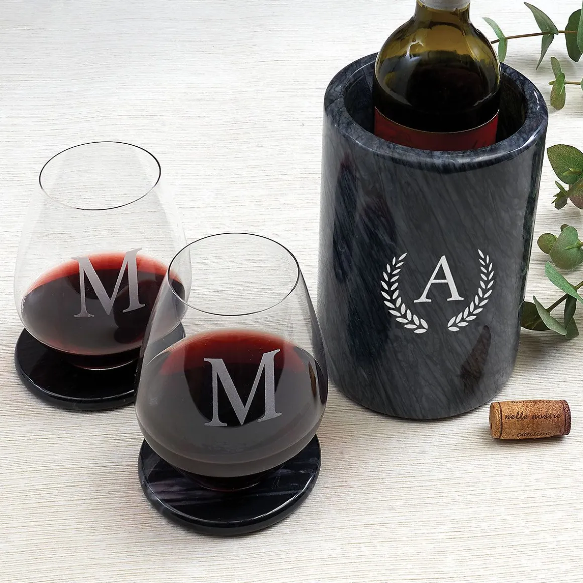 Personalized Black Marble Wine Chiller/Holder