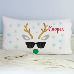 Personalized Christmas Boy Reindeer Pillowcase