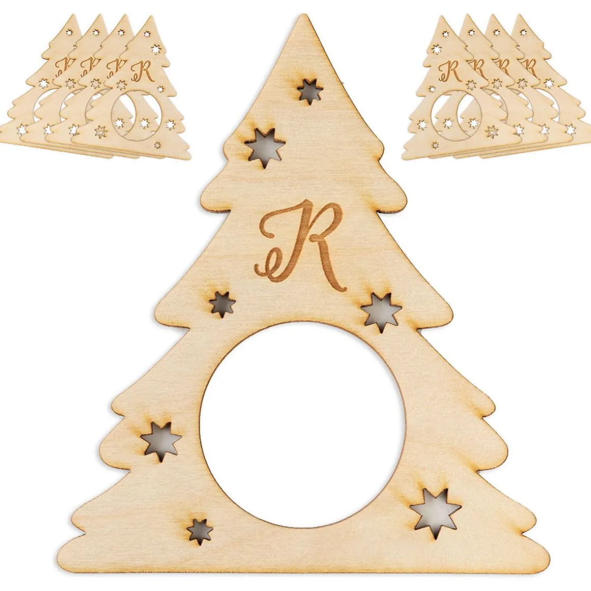 Personalized Christmas Tree Wood Napkin Rings