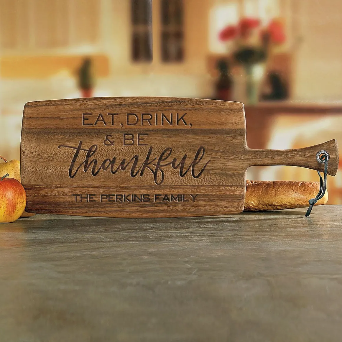 Personalized Eat, Drink, Be Thankful Paddle Cutting Board
