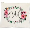 Personalized Initial in Wreath Zippered Canvas Pouch