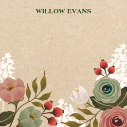 Personalized Kraft Floral Note Sheets in a Cube