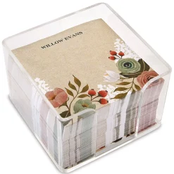Personalized Kraft Floral Note Sheets in a Cube