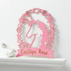 Personalized Unicorn Pink Wood Plaque