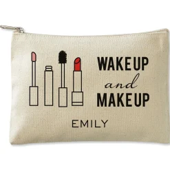 Personalized Wake Up and Make Up Zippered Canvas Pouch