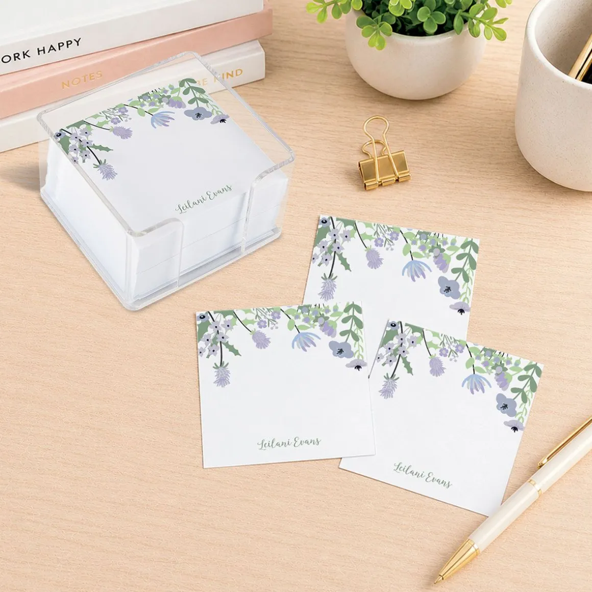 Personalized Wildflowers Note Sheets in a Cube