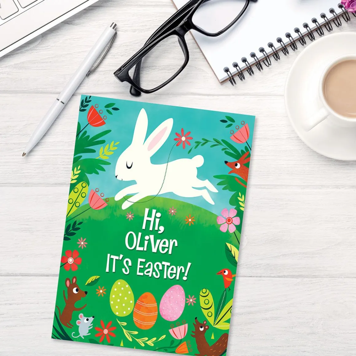 Personalized Woodland Bunny Easter Card
