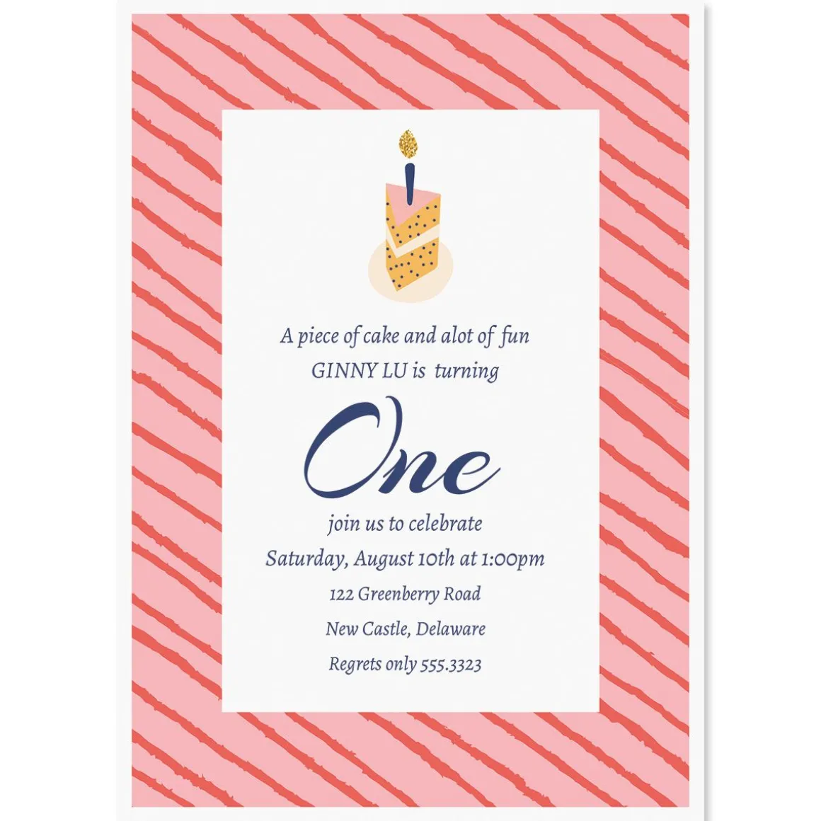 Piece of Cake Birthday Personalized Invitation