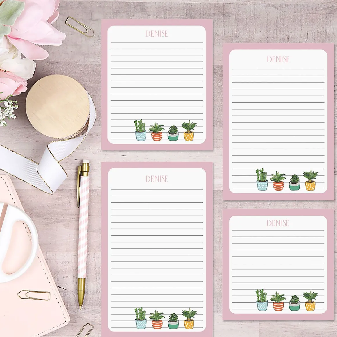Pink Border Succulents Notepads