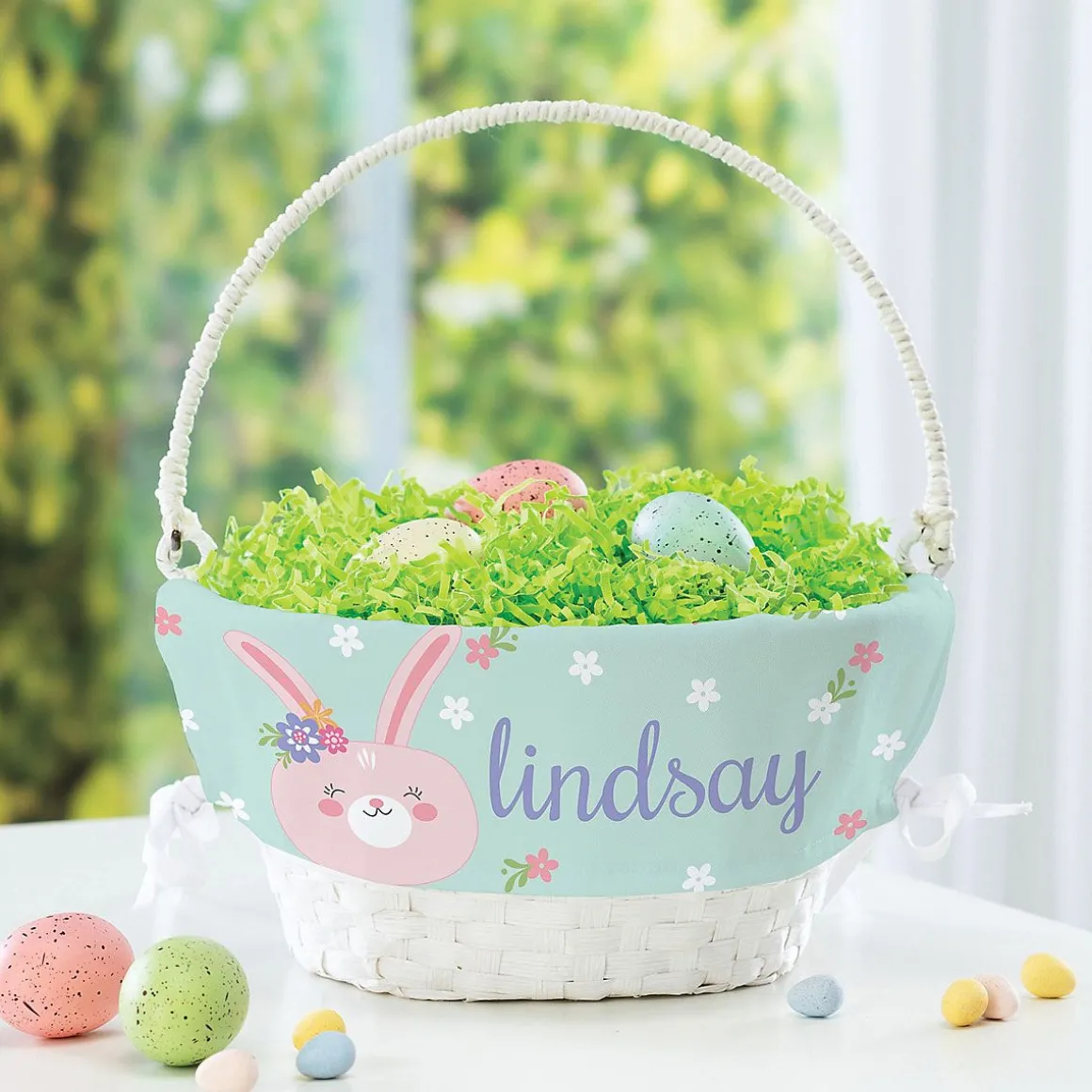 Pink Bunny Easter Basket with Personalized Liner