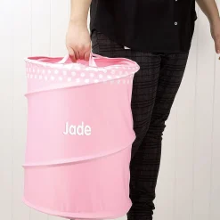 Pink Collapsible Personalized Laundry Tote