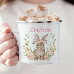 Pink Floral Easter Bunny Personalized Camp Mug