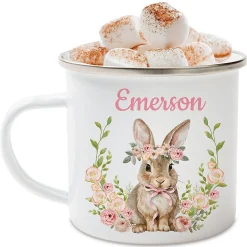 Pink Floral Easter Bunny Personalized Camp Mug