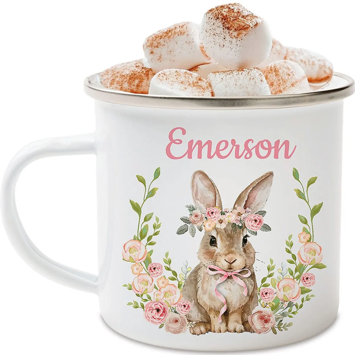 Pink Floral Easter Bunny Personalized Camp Mug