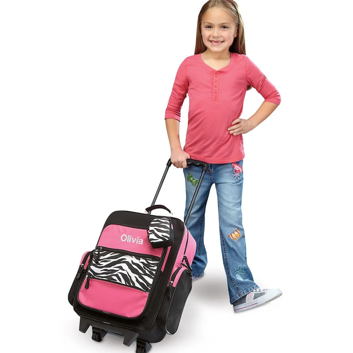 Pink with Zebra Print 18" Personalized Rolling Luggage