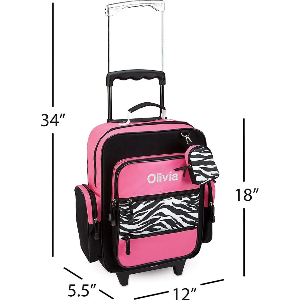 Pink with Zebra Print 18" Personalized Rolling Luggage