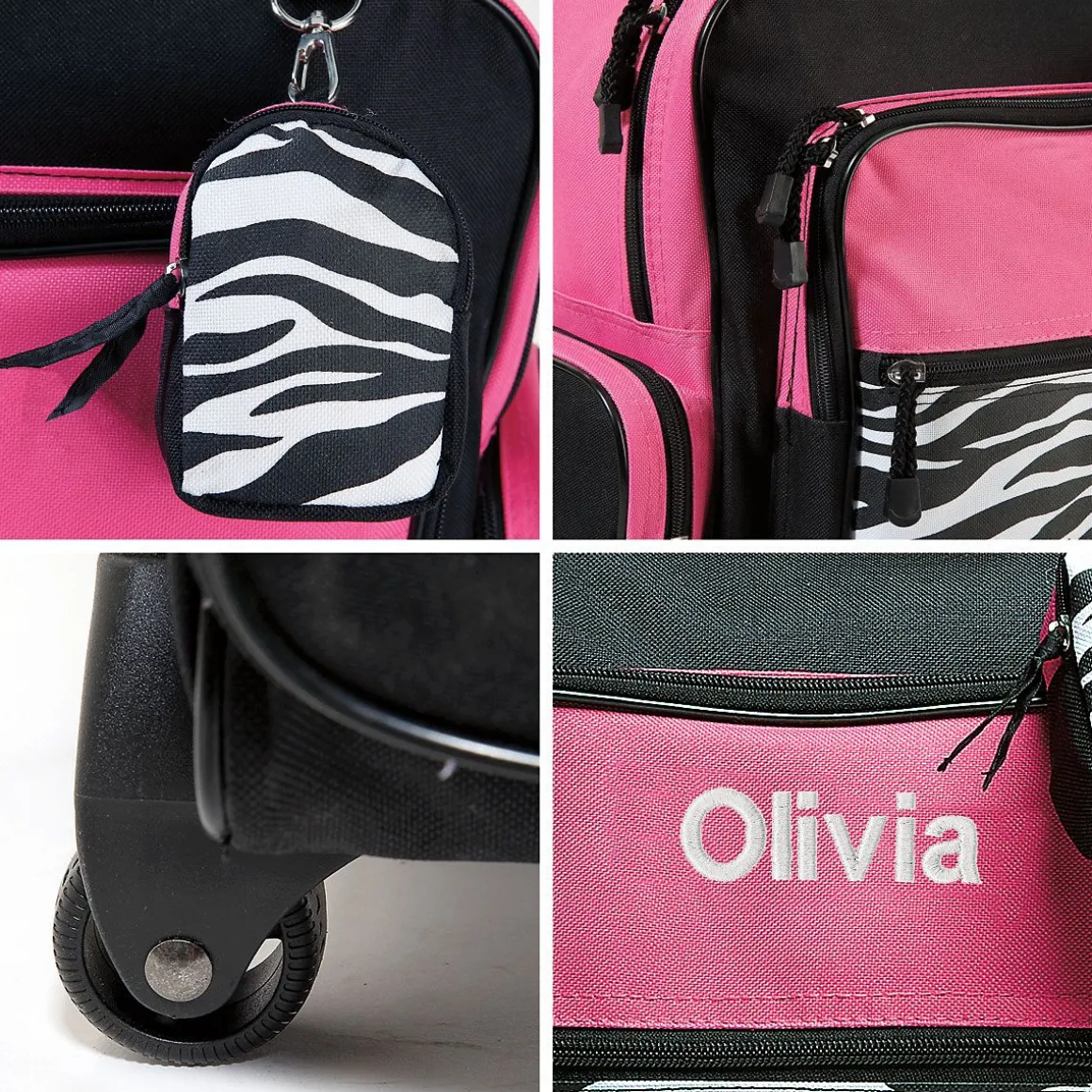 Pink with Zebra Print 18" Personalized Rolling Luggage