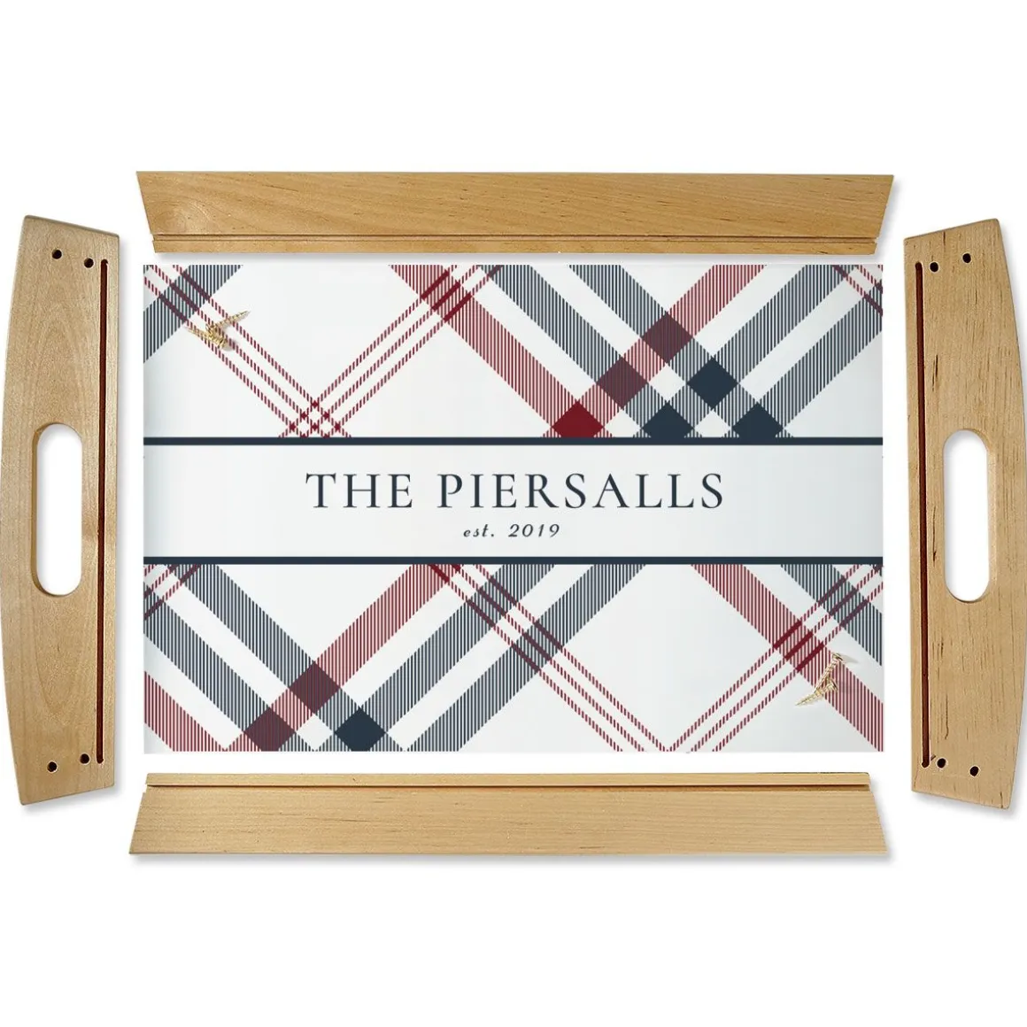 Plaid Natural Wood Serving Tray