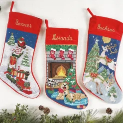 Puppies Heirloom Needlepoint Personalized Christmas Stocking