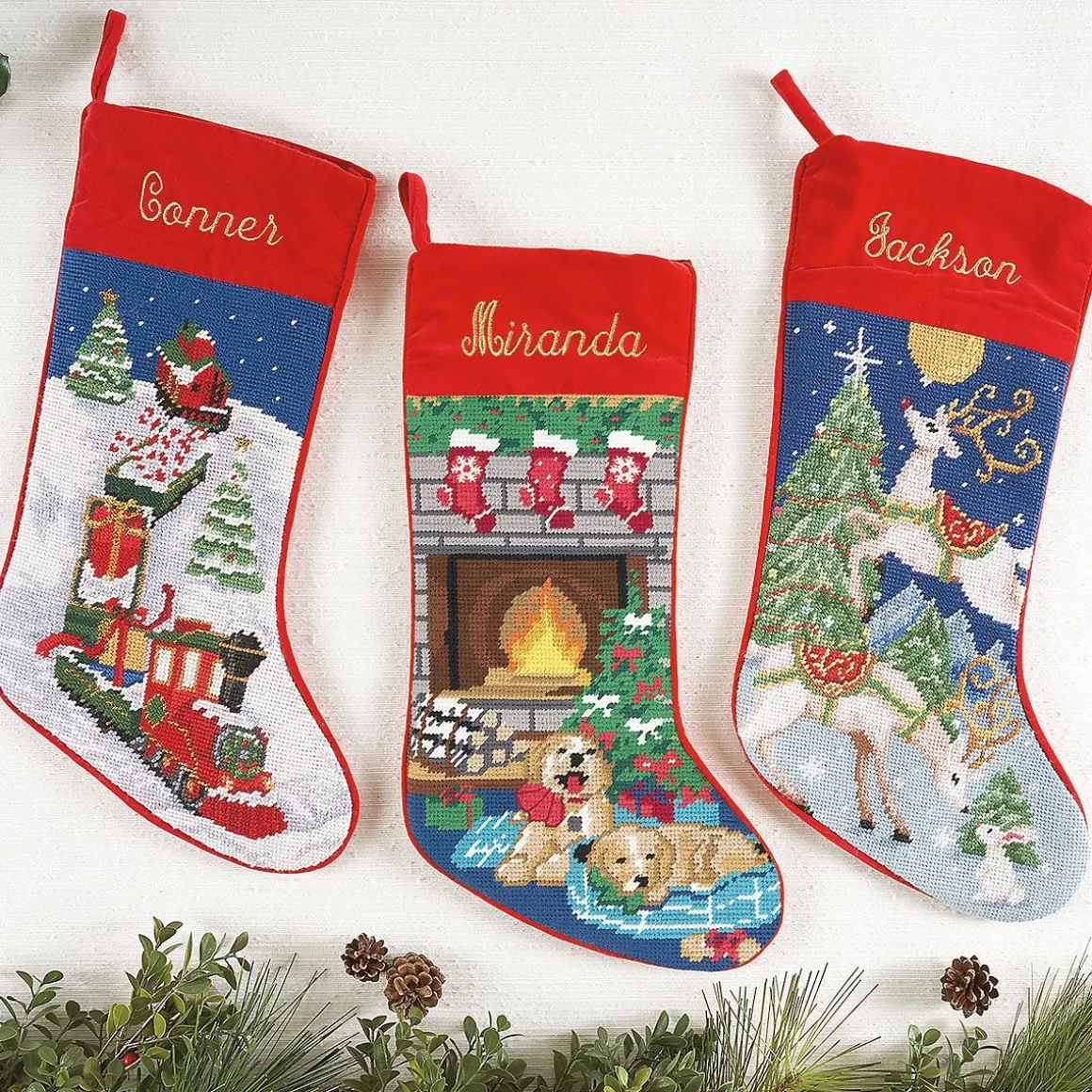 Puppies Heirloom Needlepoint Personalized Christmas Stocking