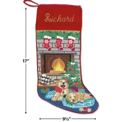 Puppies Heirloom Needlepoint Personalized Christmas Stocking