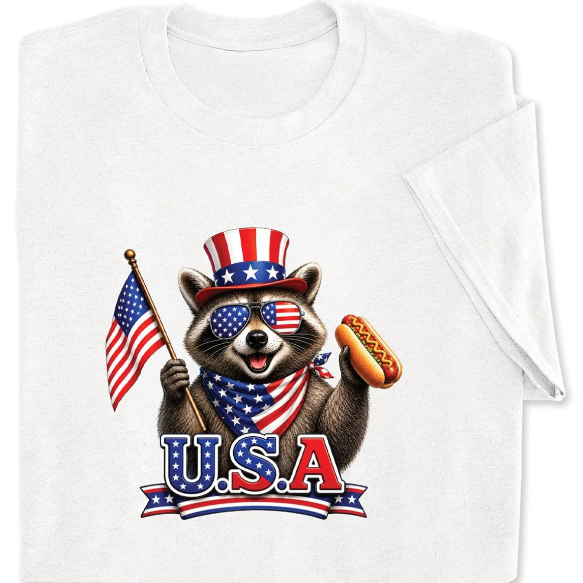 Racoon White Adult T-Shirt