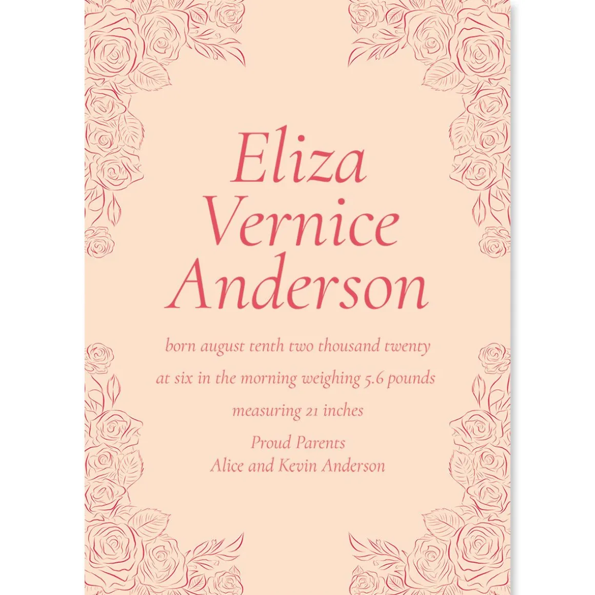 Red Framed Personalized Birth Announcements