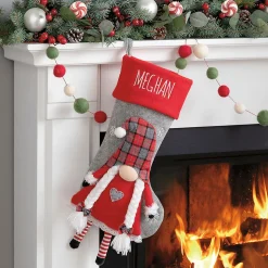 Red Gnome Character Personalized Christmas Stocking