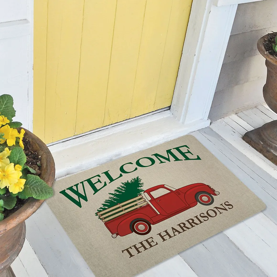 Red Truck Personalized Christmas Doormat