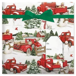 Red Truck & Snowmen Jumbo Rolled Gift Wrap
