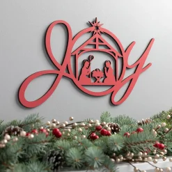 Red Wood Joy Manger Plaque