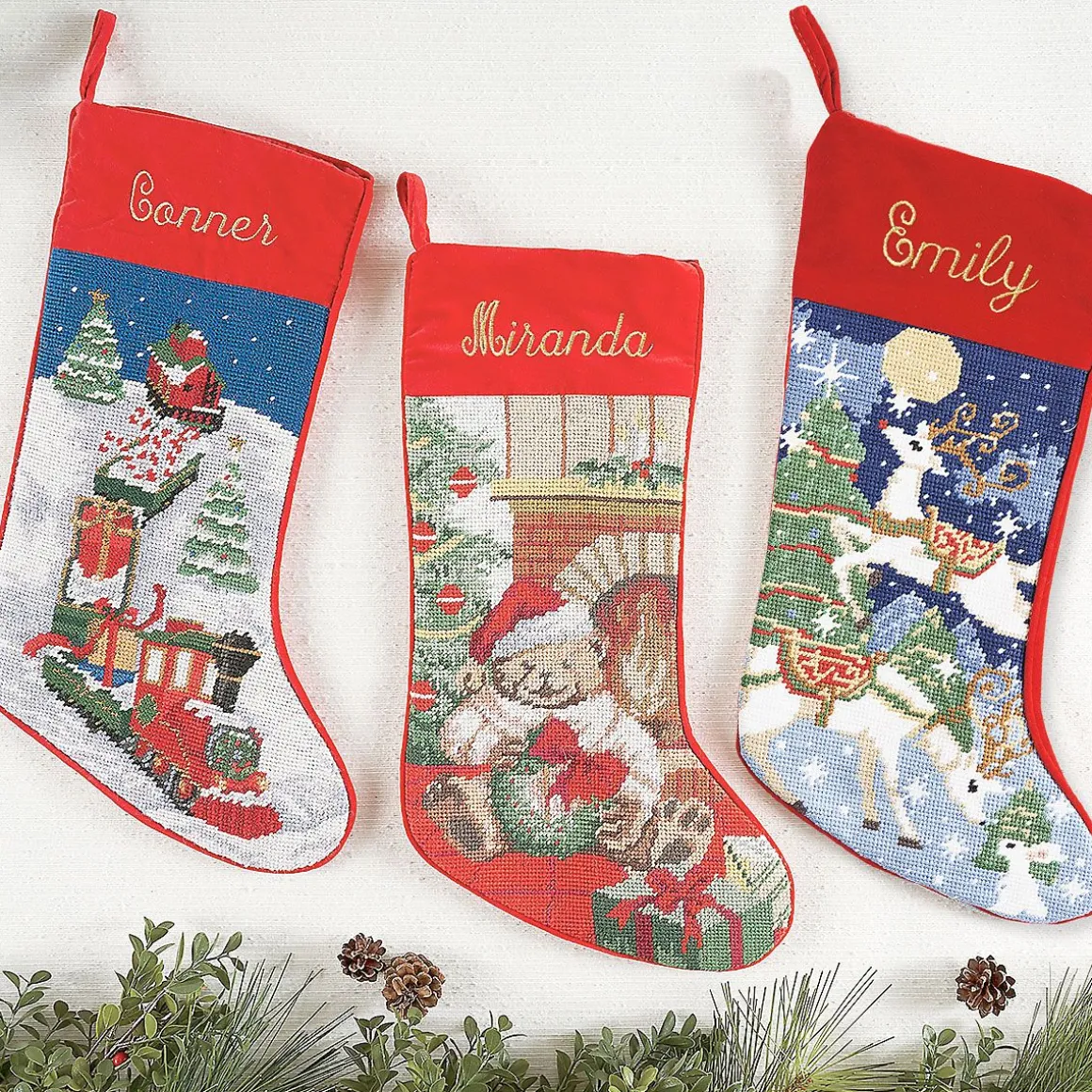 Reindeer Heirloom Needlepoint Personalized Christmas Stocking