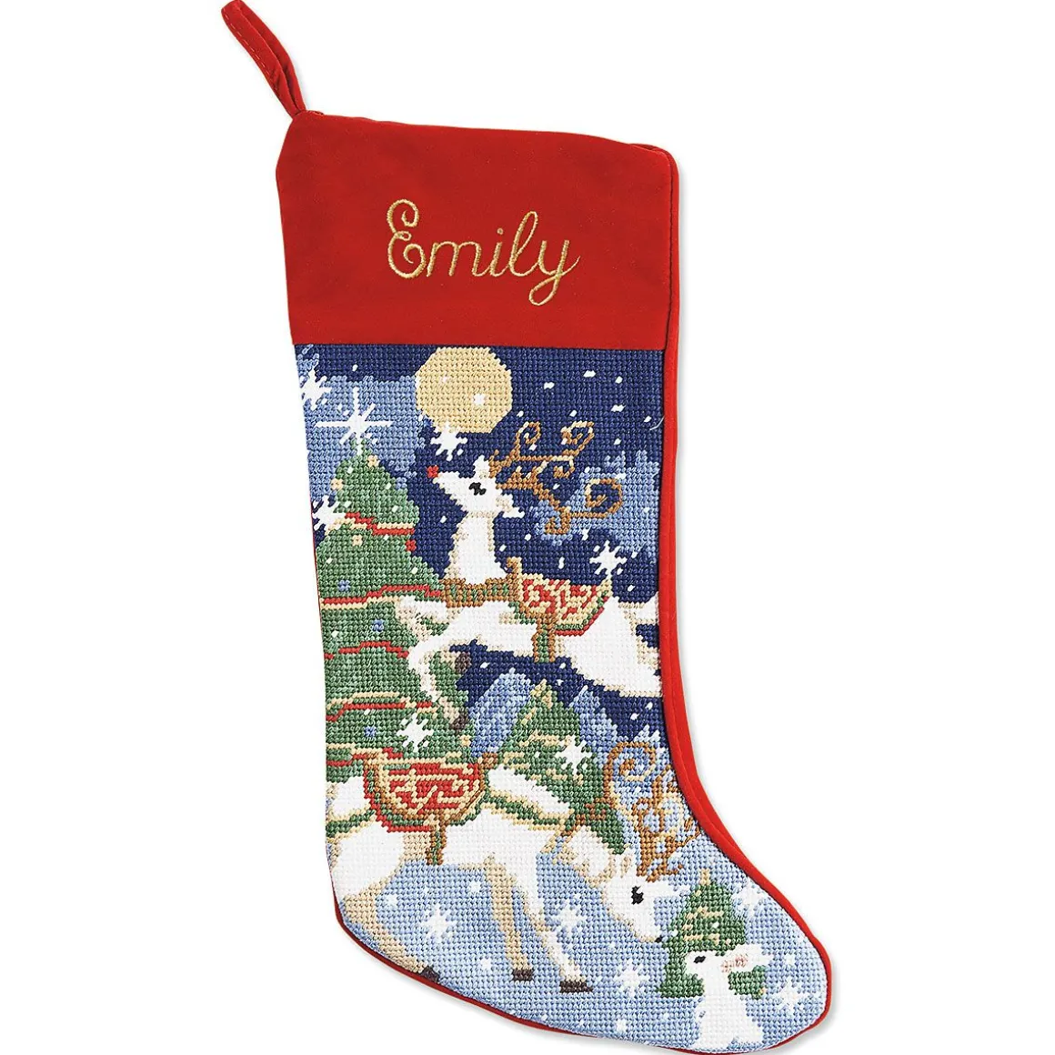 Reindeer Heirloom Needlepoint Personalized Christmas Stocking