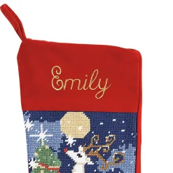 Reindeer Heirloom Needlepoint Personalized Christmas Stocking