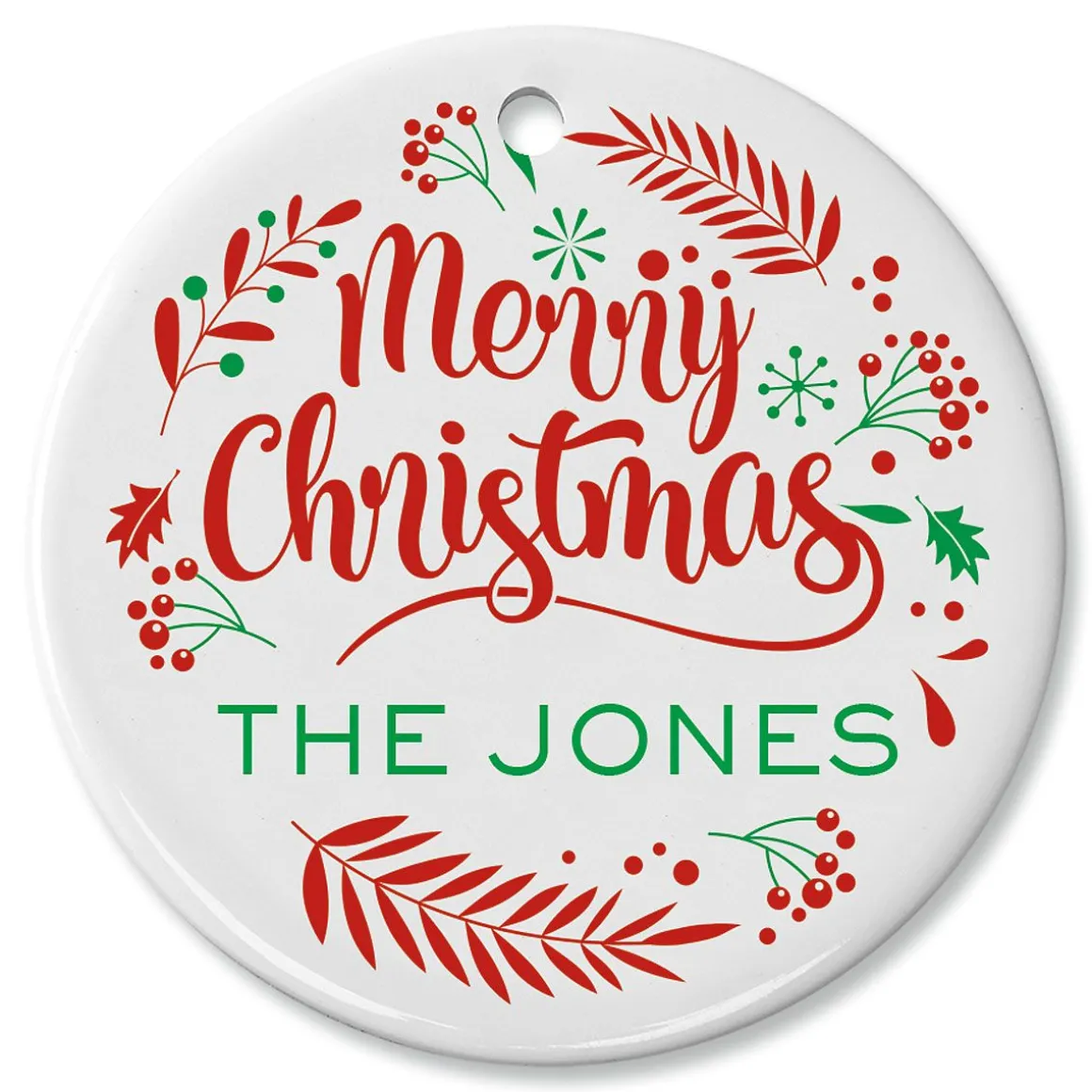 Round Merry Christmas Ceramic Ornament