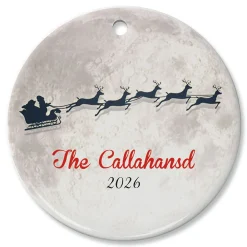 Round Santa Moon Ceramic Ornament