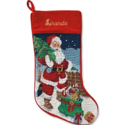 Santa Heirloom Needlepoint Personalized Christmas Stocking