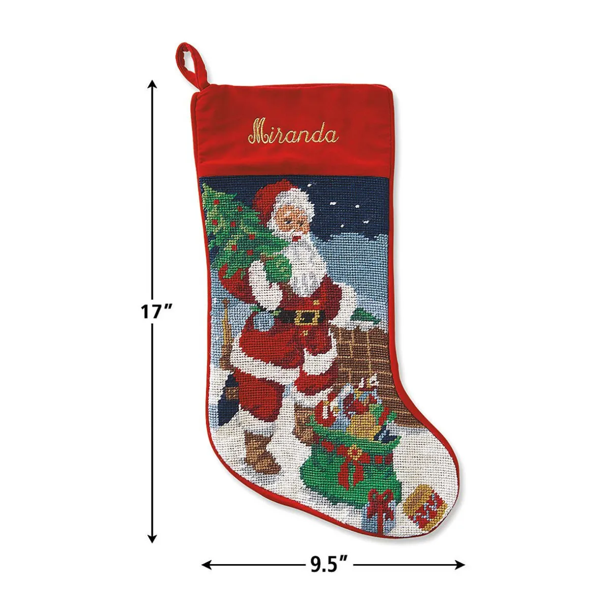 Santa Heirloom Needlepoint Personalized Christmas Stocking