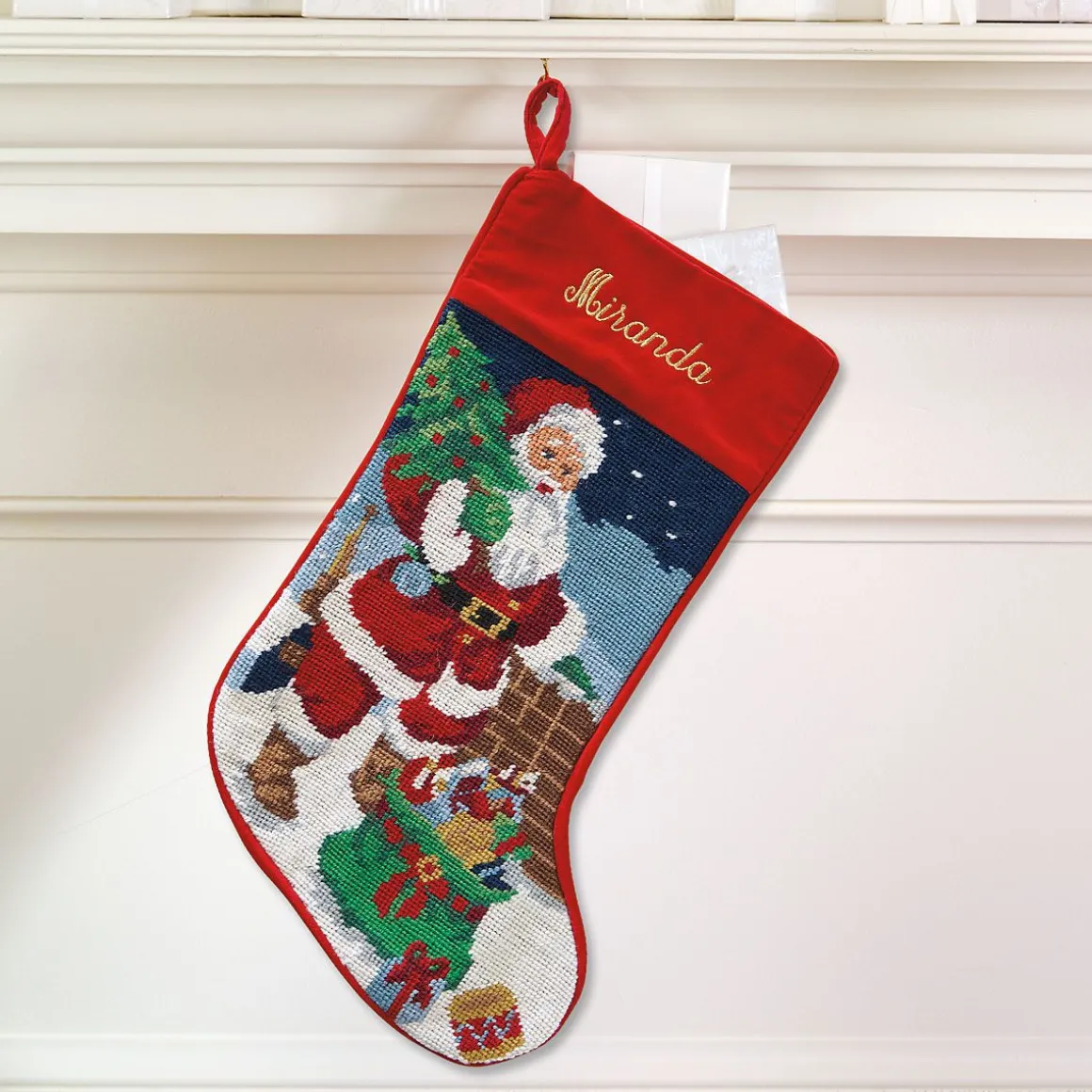 Santa Heirloom Needlepoint Personalized Christmas Stocking