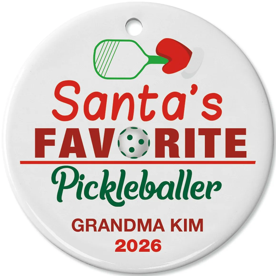 Santa's Favorite Pickle-Baller Personalized Christmas Ornament