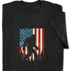 Sasquatch American Flag Black Adult T-Shirt