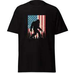 Sasquatch American Flag Black Adult T-Shirt