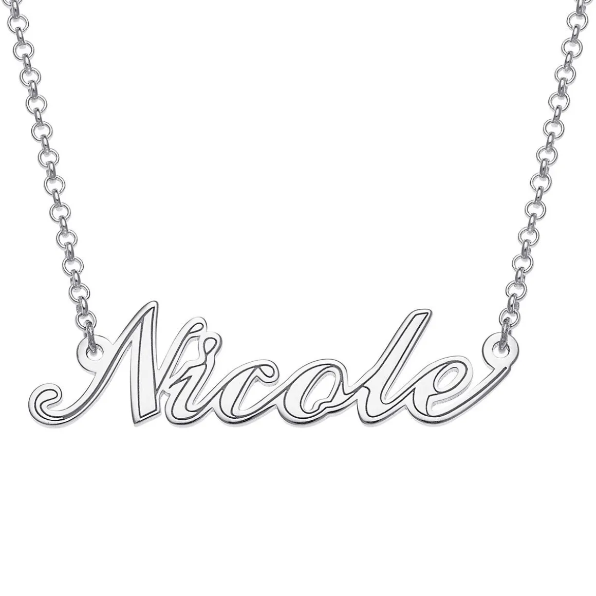 Script Name with Outline Sterling Silver Necklace
