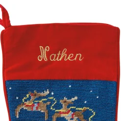 Sleigh & Reindeer Heirloom Needlepoint Personalized Christmas Stocking