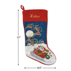 Sleigh & Reindeer Heirloom Needlepoint Personalized Christmas Stocking