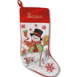 Snowman Heirloom Needlepoint Personalized Christmas Stocking